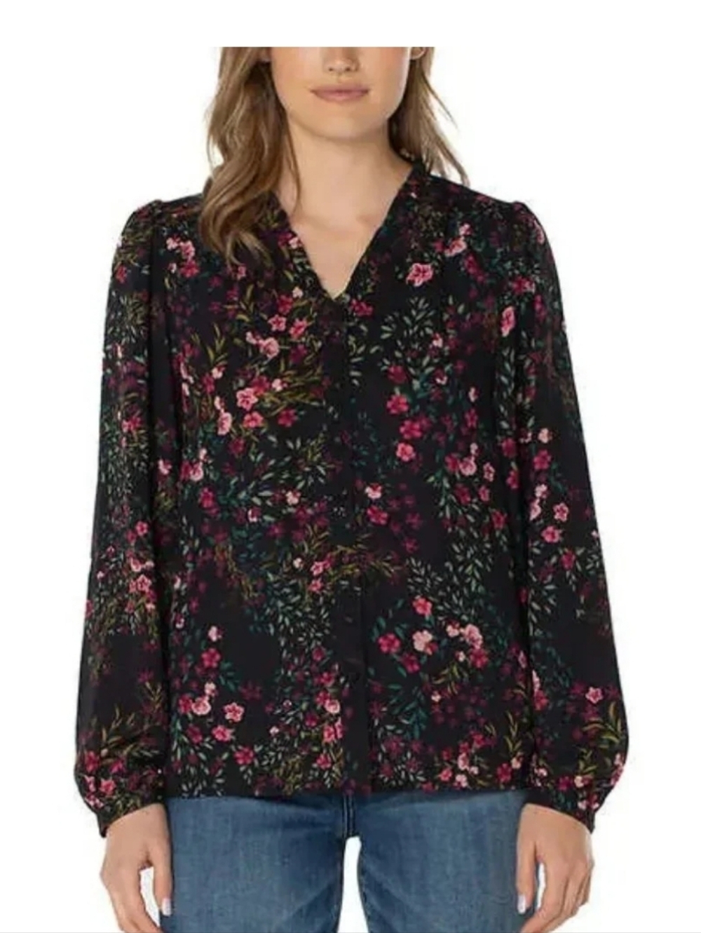 Well Worn Ruffle Floral Button Down Blouse Size 2X